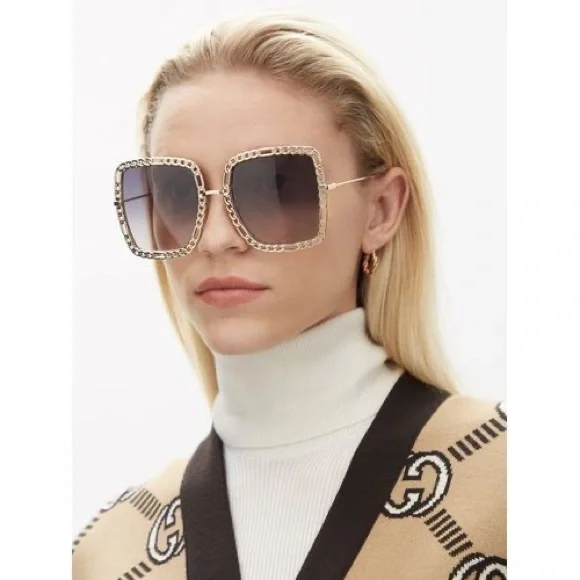 ?- New Authentic Gucci\'s GG1033S Oversized sunglasses Gucci GG1033S 003 Gold Light Blue Gradient Pink Sunglasses  main image 4